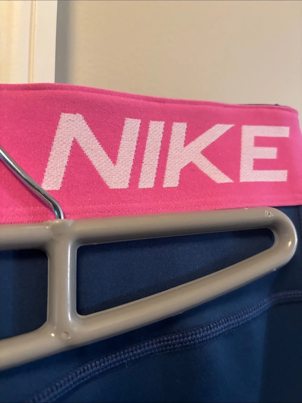 Nike WOMENS Navy Leggings with Pink Branded Waistband and Neon Swoosh